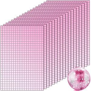 10800 Pcs Self Adhesive Mirrors Mosaic Tiles Glass Square Mirror Tiles Disco Ball Mirror Stickers for DIY Craft Decorations, 5 x 5 mm (Pink)