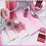 10800 Pcs Self Adhesive Mirrors Mosaic Tiles Glass Square Mirror Tiles Disco Ball Mirror Stickers for DIY Craft Decorations, 5 x 5 mm (Pink)