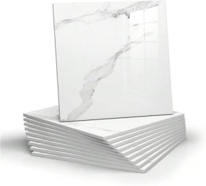 Chejiaye Thick 22pcs Marble Peel and Stick Backsplash Waterproof Washroom Wall Panels,Peel and Stick Tile,PVC Foam Wall Panels for Kitchen,Bathroom,White and Grey (Not Real Tile,11.8" x 11.8") ﻿