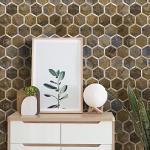 STICKGOO Hexagon Peel and Stick Backsplash Tile, Stick on Backsplash for Kitchen and Bathroom, Rust Slate Look PVC Mixed Metal Gold Self Adhesive Metal Mosaic Tiles(10 Sheets, Seamless)