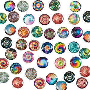 PH PandaHall 70 Styles 25mm Swirl Cabochons Colorful Rainbow Glass Gems Half Round Tiles Kaleidoscope Mosaic Glass Pieces for Jewelry Making Photo Cameo Pendant Handcraft Scrapbooking