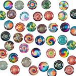 PH PandaHall 70 Styles 25mm Swirl Cabochons Colorful Rainbow Glass Gems Half Round Tiles Kaleidoscope Mosaic Glass Pieces for Jewelry Making Photo Cameo Pendant Handcraft Scrapbooking