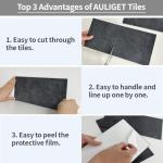 AULIGET 6" x 12" Black Slate Peel and Stick Backsplash Wall Tiles, PVC Faux Stone Stick on Tiles for Backsplash Kitchen, Bathroom, Laundry Room, Camper, Fireplace (Pack of 20)