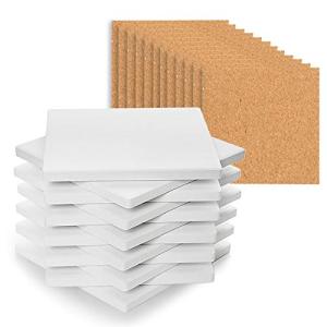 COYMOS Ceramic Tiles for Crafts Coasters - 12Pcs Blank Unglazed White Tiles for Painting, Alcohol Ink, Acrylic Pouring - Make Your Own Coaster - Cork Backing Pads Included (4x4 Inch)