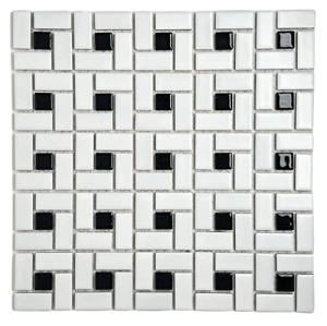 Tenedos Spiral Pattern Porcelain Pinwheel Mosaic Floor and Wall Tile Matte White with Shiny Black Dots for Kitchen Backsplash, Bathroom Accent Wall (1)