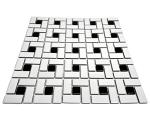 Tenedos Spiral Pattern Porcelain Pinwheel Mosaic Floor and Wall Tile Matte White with Shiny Black Dots for Kitchen Backsplash, Bathroom Accent Wall (1)