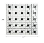 Tenedos Spiral Pattern Porcelain Pinwheel Mosaic Floor and Wall Tile Matte White with Shiny Black Dots for Kitchen Backsplash, Bathroom Accent Wall (1)