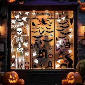 Halloween Window Clings - 8Sheet Halloween Decor Indoor Decals for Party Decoration,Giant Spooky Monster Silhouette Decal Scary Window Clings for Glass Windows