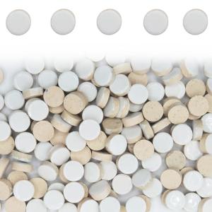 100 Pieces Round Mosaic Tiles for Crafts Bulk, 0.59" Diameter Small Round Mosaic Tile, Assorted Color Glazed Ceramics Tiles for DIY Craft Home Mosaics Project Material Supplies - White