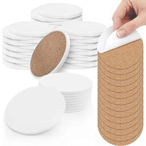 100 Pack Ceramic Tiles for Crafts Coasters, Round White Tiles Unglazed 4-Inches with Cork Backing Pads, for Alcohol Ink or Acrylic Pouring, DIY Make Your Own Coasters, Mosaics, Painting Projects