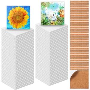 Zopeal 96 Pcs 96 Pcs Ceramic Tiles for Crafts Coasters, Include Unglazed White Ceramic Tiles with Cork Backing Pads Use with Alcohol Ink Acrylic Pouring for DIY Project Gift (Square)