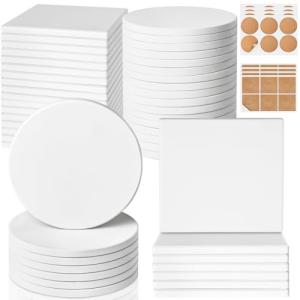 Ceramic Tiles for Crafts, GOH DODD 48 Pack Unglazed Blank Coasters with Cork Backing for Alcohol Ink Painting Acrylic Pouring Art Projects Housewarming Gifts Wedding School Education, 4 Inch