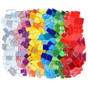 550g/1.2lb Irregular Glass Mosaic Tiles,Multiple Colors Bulk Colored Mosaic Tiles for Crafts Handmade Crystal Bathroom Kitchen Home Decoration DIY Art Projects