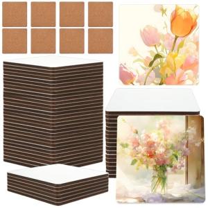 45PCS Sublimation Coasters Blanks Ceramic Square Heat Transfer Coasters with Cork Back 4x4 inch MDF Sublimation Coasters Blanks White Glazed Ceramic Tiles for Sublimation Thermal Transfer