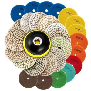 SPTA 15pcs Diamond Wet Polishing Pads Set, 4 inch, White, 50#-6000#, For Granite, Concrete, Marble, Stone, Tiles, With Floor Grinder or Polisher