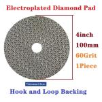 MiJunHD Electroplated Diamond Sanding Paper Sheet Pad,60Grit 4inch 100mm Grinding Sandpaper Pad Hook and Loop Backing for Metal Glass Porcelain Ceramic Hand Polishing & Trimming (1 Piece)