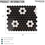 Tenedos Hexagon Neutro Flower Matte Black White Hex 1x1 Porcelain Floor Wall Tile Backsplash on Mesh Mounted for Easy to Install uses in Kitchen, Bathroom Shower, Accent Decor, Fireplace (10)