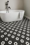 Tenedos Hexagon Neutro Flower Matte Black White Hex 1x1 Porcelain Floor Wall Tile Backsplash on Mesh Mounted for Easy to Install uses in Kitchen, Bathroom Shower, Accent Decor, Fireplace (10)