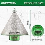 KURSTOL Diamond Cone Tile Bit - Diamond Countersink Drill Bit 2 in x 5/8"-11 Thread Angle Grinder, Beveling Chamfer Bit for Shaping Enlarging Cleaning Existing Holes of Granite Marble Porcelain Tiles