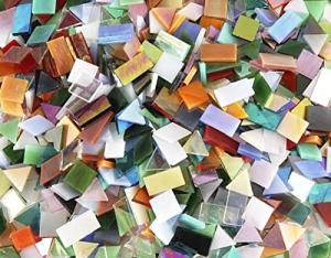 Lanyani Iridescent Glass Mosaic Tiles Bulk, 4-Shapes 700 Pieces Sparkle Iridized Stained Glass Tile for Mosaic Crafts