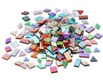 Lanyani Iridescent Glass Mosaic Tiles Bulk, 4-Shapes 700 Pieces Sparkle Iridized Stained Glass Tile for Mosaic Crafts