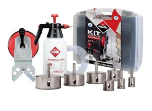 Rubi KIT Easy GRES Plus – Complete Diamond Drill Bit Set with MULTIDRILL Guide, Water Tank, and 7 Precision Bits for Ceramic Tiles, Marble, Granite, and Glass – Professional Grade Tool Kit