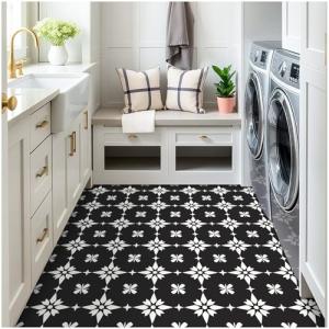 MORCART Peel and Stick Vinyl Tile - Flower Black