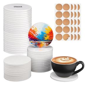 50 Pack Round Ceramic Tiles for DIY Crafts