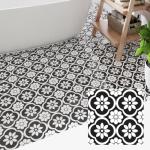 Black Flower Peel and Stick Vinyl Floor Tiles