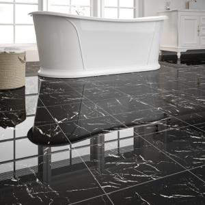 40-Pack Peel and Stick Black Marble Floor Tiles