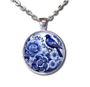 Blue and White Bird Pendant Necklace