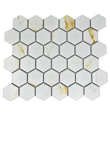Olivia Hexagon Matte White and Gold Porcelain Tile