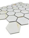 Olivia Hexagon Matte White and Gold Porcelain Tile