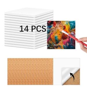 14 PCS Ceramic Tiles for Crafts and self-Adhesive Cork mat,unglazed Ceramic Coasters for Crafts,Use with Alcohol Ink or Acrylic Pouring Make Your Own DIY Coasters
