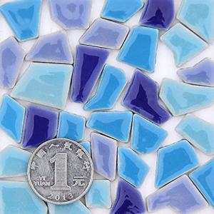 200g Ceramic Mosaic Tiles for Crafts,Irregular Stained Ceramic 0.2"x0.8" Porcelain Mosaic Tiles for Home Decoration (Blue Mixed)