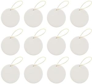 Creative Hobbies Ready to Paint DIY Round Circle Glazed Porcelain Ceramic Ornaments with Hanger for Christmas Tree and Holiday Decoration | Pack of 12