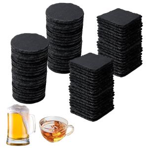 36pcs Black Slate Coasters Bulk Set 18 Round & 18 Square 4Inch Stone Coasters for Laser Engraving, DIY, Home, Bar, Wedding & Party Decor