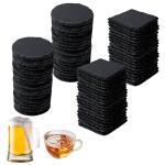 36pcs Black Slate Coasters Bulk Set 18 Round & 18 Square 4Inch Stone Coasters for Laser Engraving, DIY, Home, Bar, Wedding & Party Decor