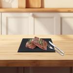 MOUYAT 4 Pack 12x10 Inch Black Slate Plates, Rectangle Slate Cheese Board with Natural Edge, Natural Stone Plates Cutting Board Charcuterie Boards for Cheese, Sushi, Meat, Appetizers