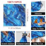 HOMETITUTE 10PCS 12x12 Inch Royal Blue Gold Marble Swirl Pattern Floor Tiles Peel and Stick Removable Self Adhesive DIY Vinyl Flooring Stickers for Kitchen Bathroom Living Room Entryway Home Decor