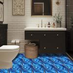 HOMETITUTE 10PCS 12x12 Inch Royal Blue Gold Marble Swirl Pattern Floor Tiles Peel and Stick Removable Self Adhesive DIY Vinyl Flooring Stickers for Kitchen Bathroom Living Room Entryway Home Decor