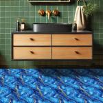 HOMETITUTE 10PCS 12x12 Inch Royal Blue Gold Marble Swirl Pattern Floor Tiles Peel and Stick Removable Self Adhesive DIY Vinyl Flooring Stickers for Kitchen Bathroom Living Room Entryway Home Decor