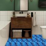 HOMETITUTE 10PCS 12x12 Inch Royal Blue Gold Marble Swirl Pattern Floor Tiles Peel and Stick Removable Self Adhesive DIY Vinyl Flooring Stickers for Kitchen Bathroom Living Room Entryway Home Decor