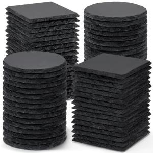 72 PCS Black Slate Stone Coasters, MAPRIAL 4 Inch 36 PCS Square and 36P Round Coasters Bulk for Laser Engraving Material Blank Handmade Drinks Costers for Engraver, Etching, Gifts, DIY