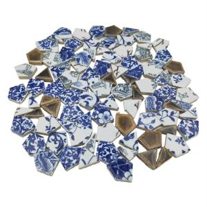 1.1lb Irregular Ceramic Porcelain Tiles for Crafts, Broken Blue and White China Plate Mosaic Tiles (Mixed Color)