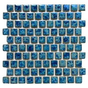 Tenedos Seawater Brick 1 Inches Blue Green Gold Porcelain Mosaic Tile, 1 Sheet, for Kitchen Backsplash, Bathroom Walls, Shower, Pool, and Accent Wall Applications
