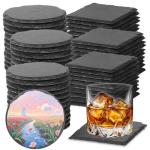 72pcs Slate Coasters, Black 4 Inch Bulk Blank Rock Coasters Blank Laser Engraving, Hand Painted DIY, Scratch Resistant Bottom (36*Square+36*Round)