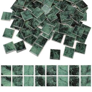 Quancru 121 Pcs Bulk Mosaic Tiles Glazed Ceramic Mosaic Tiles 1 inch Forest Green Small Square Tiles Crafts DIY Decoration Wall Floor Tile Vases Garden