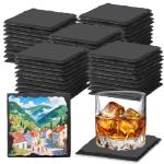 60 Black Slate Coasters for Home and Events