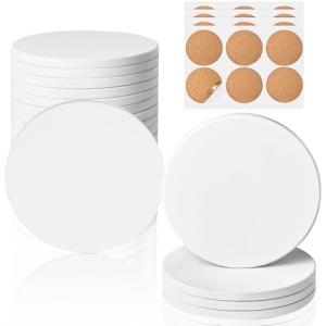 Round Unglazed Ceramic Coasters for Crafting, 24 Pack